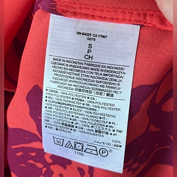 Banana Republic Tank Top Cami Blouse Bright Orange/Red W/ Purple Print SIZE S - Picture 9 of 10